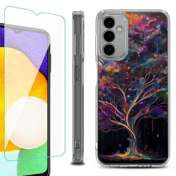 Shockproof Bumper Phone Case for Samsung Galaxy A14 5G, with Tempered Glass Screen Protector, by OneToughShield ® - Tree of Life
