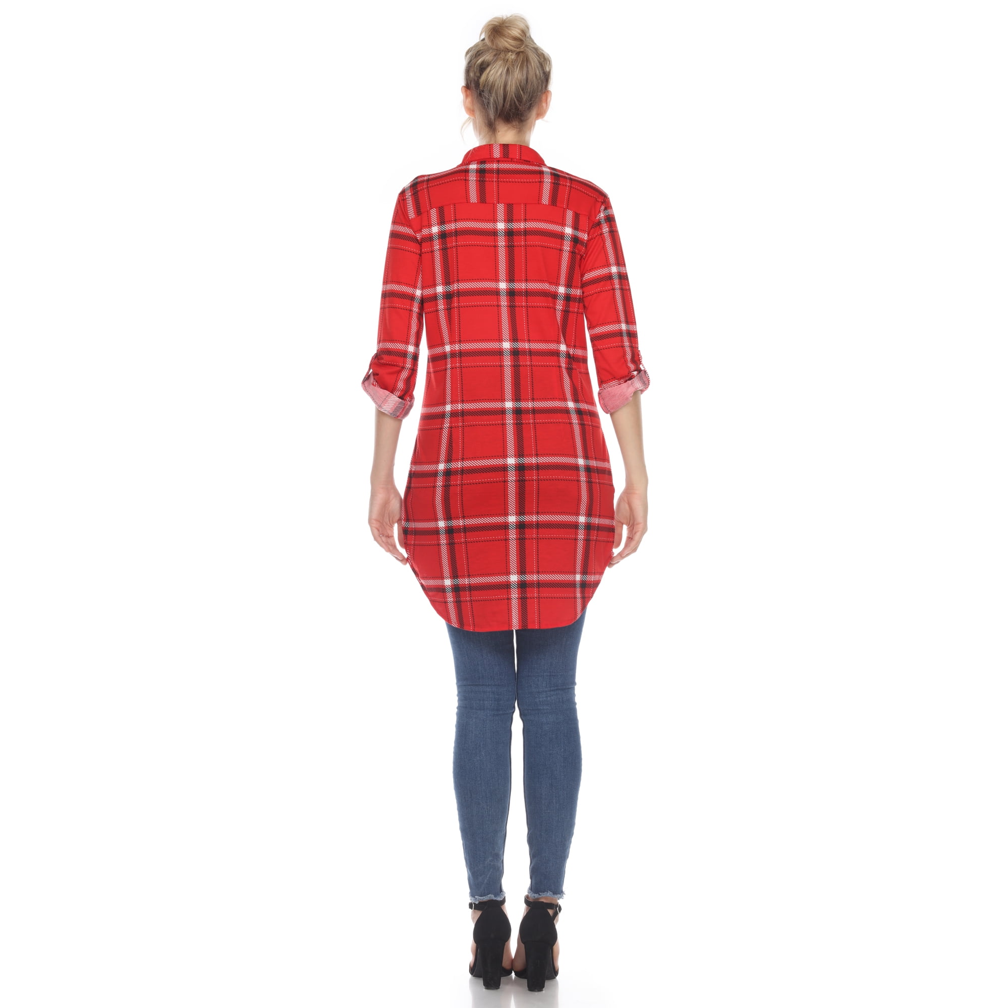 White Mark Women's Windowpane Plaid Tunic Top