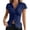 Navy, variant on Staron Women's Button Down Short Sleeve Blouse V Neck Slim Fit Casual Work Shirt Solid Fashion Top, Brown S