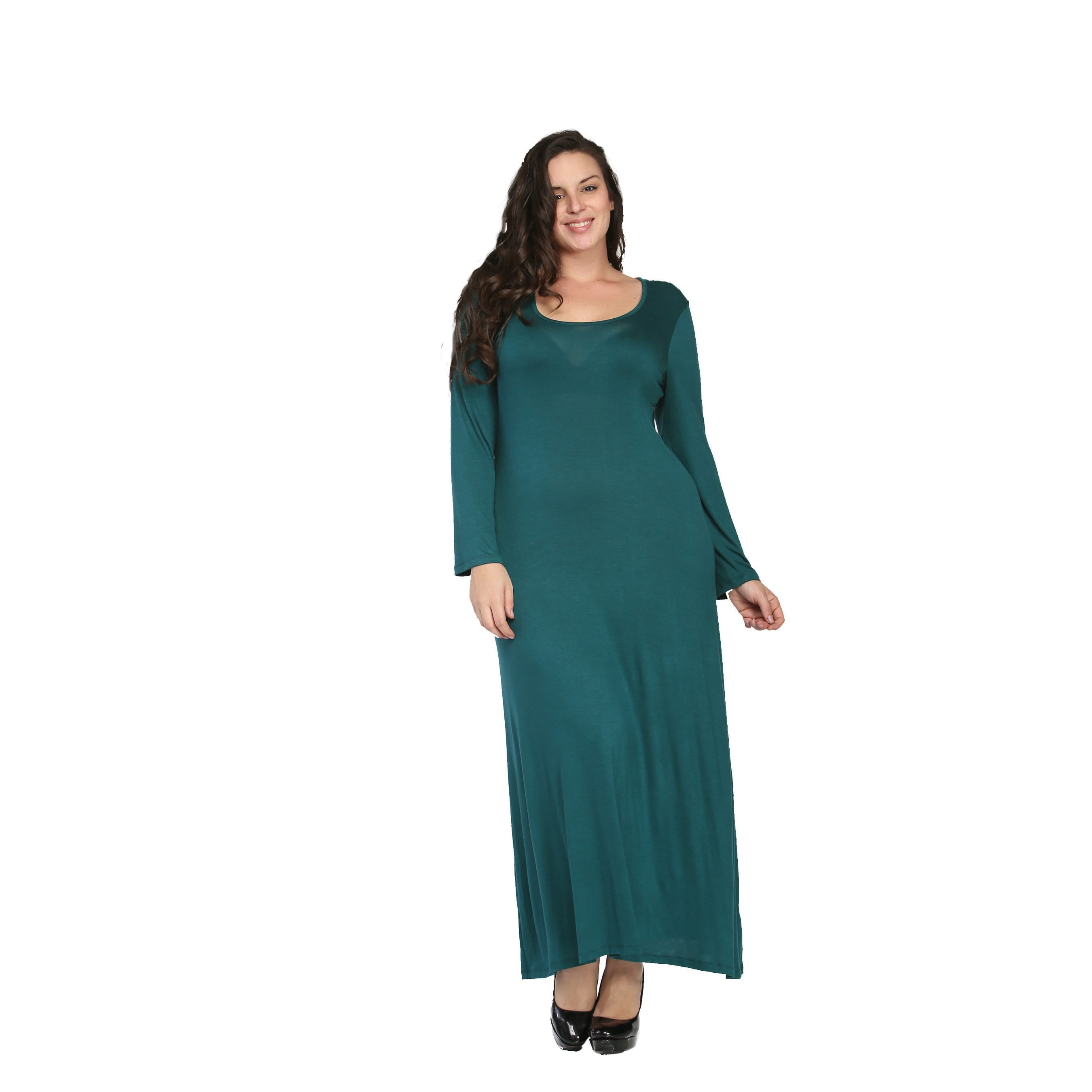 Women's Plus Size Long Sleeve Scoop Neck Maxi