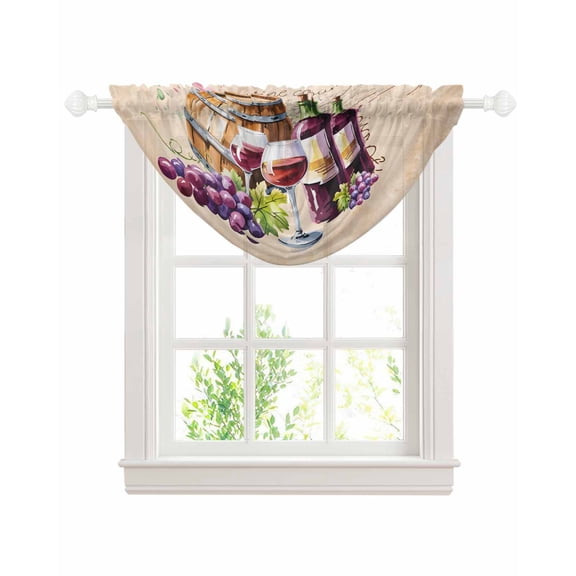 Waterfall Valances for Windows, Vintage Watercolor Wine Kitchen Sheer Valance Curtains, Farmhouse Cask Grapes Country Rod Pocket Elegant Swag Valances for Living Room Bedroom, 47.2"x38.5", 1 Panel