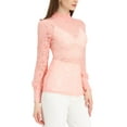 thumbnail image 4 of INSPIRE CHIC Women's Turtleneck Long Sleeve Mesh Semi Sheer Lace Floral Blouse, 4 of 4