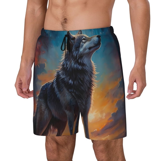 Balery Moonlit Night Sky Wolf Bañador para hombre, shorts de playa de secado rápido con entrepierna y forro de compresión-Medium