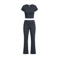 thumbnail image 7 of zejinsd Two Piece Sets for Women Short Sleeves Crop Tops with High Waist Fit Flare Pants Sets Casual Outdoor Tracksuits Yoga Fitness Outfit, 7 of 7