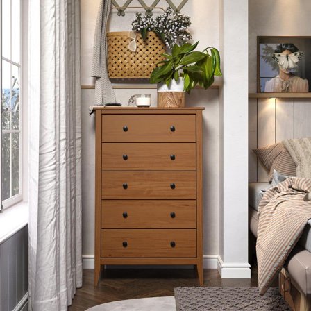 Solid Wood 5-Drawer Dresser 29.92 in. W in Caramel