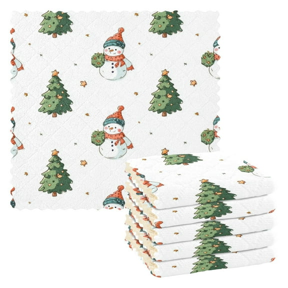 6PCS Dish Towels and Dish Cloths Reuseable Dishcloths Sets for Washing Dishes, Cooking, Baking Size 11" x 11" Cute Snowman and Christmas Tree