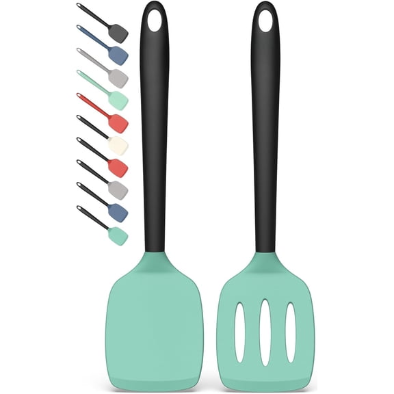 2 Pack Silicone Spatula Set, High Heat Resistant, BPA Free Kitchen Spatula, Solid & Slotted Turner for Non-Stick Pans, Sautéing, and Flipping (2, PureBlack)