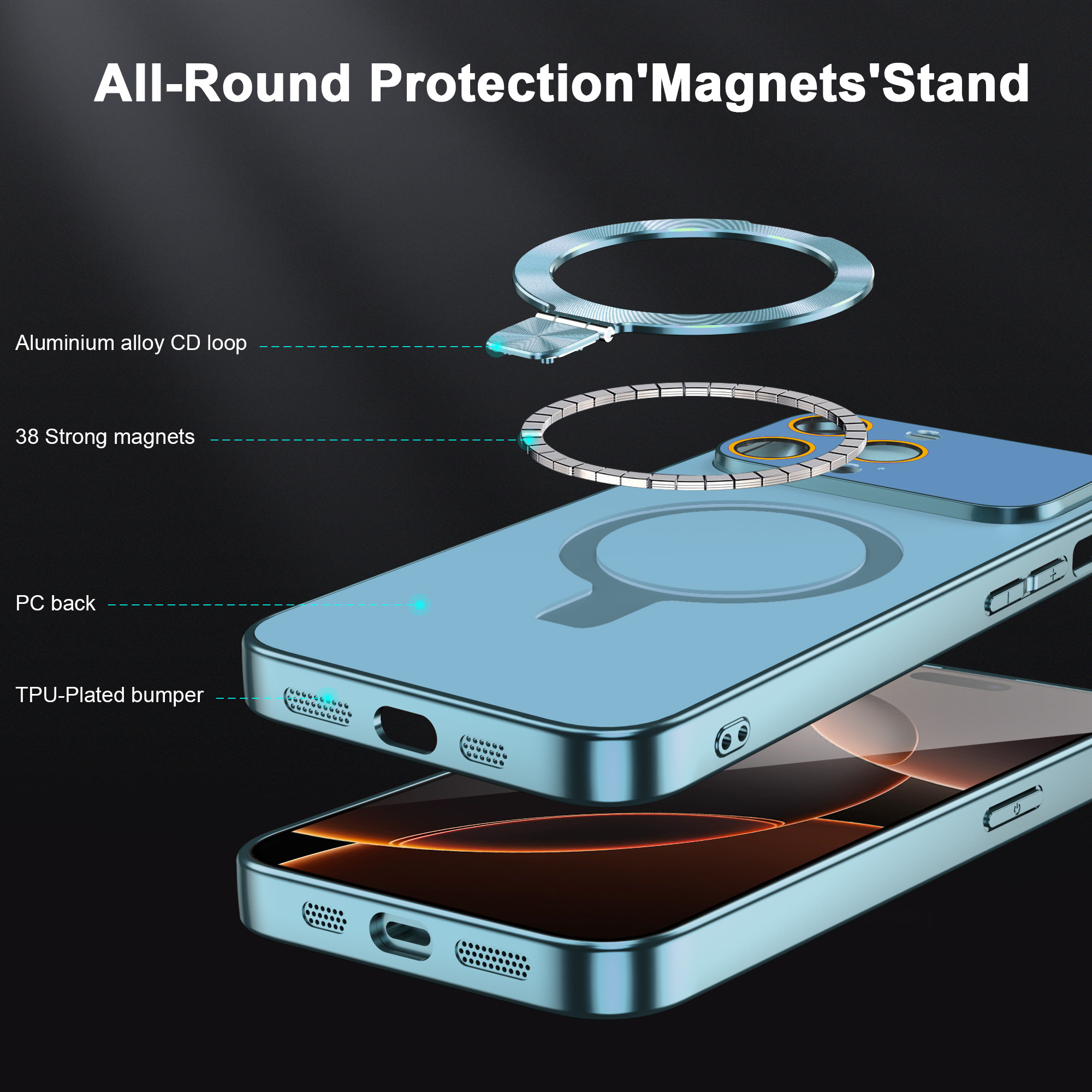 JETeacka Magnetic Case for iPhone 13 Pro Max with Stand MagSafe Compatible Camera Protection Military Drop Protection Not Yellowing Slim, Sierra Blue