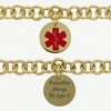 Personalized Gold over Stainless Steel Engraved Round Medical ID Bracelet, 7.5"