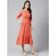 thumbnail image 6 of Janasya Women's Orange Cotton Motifs Printed Ruffled Dresses, 6 of 8