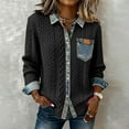 thumbnail image 2 of Shirts For Women Fashion Denim Sweater For Collar Button Up Patchwork Denim Pullover Shirt Knit Jean Sweater Casual Wear Blouses Long Sleeve Shirts For Women, 2 of 7