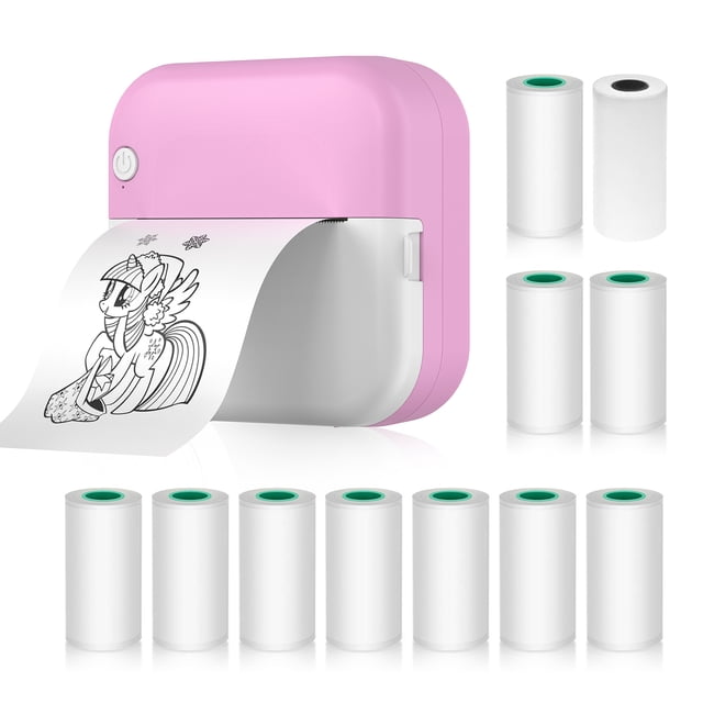yeacher Imprimante Thermique Portable M3 Mini - 57mm, 200dpi, Rose, Bluetooth/USB, Batterie 800mAh, Comprend 1 Rouleau de Papier Thermique et 10 Rouleaux Adhésifs