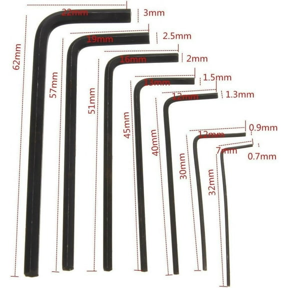 DASAW-Set of 7 Black Mini Micro Hexagon Hex Allen Key Set Wrench Screwdriver Tool Kit Hex Keys Wrenches