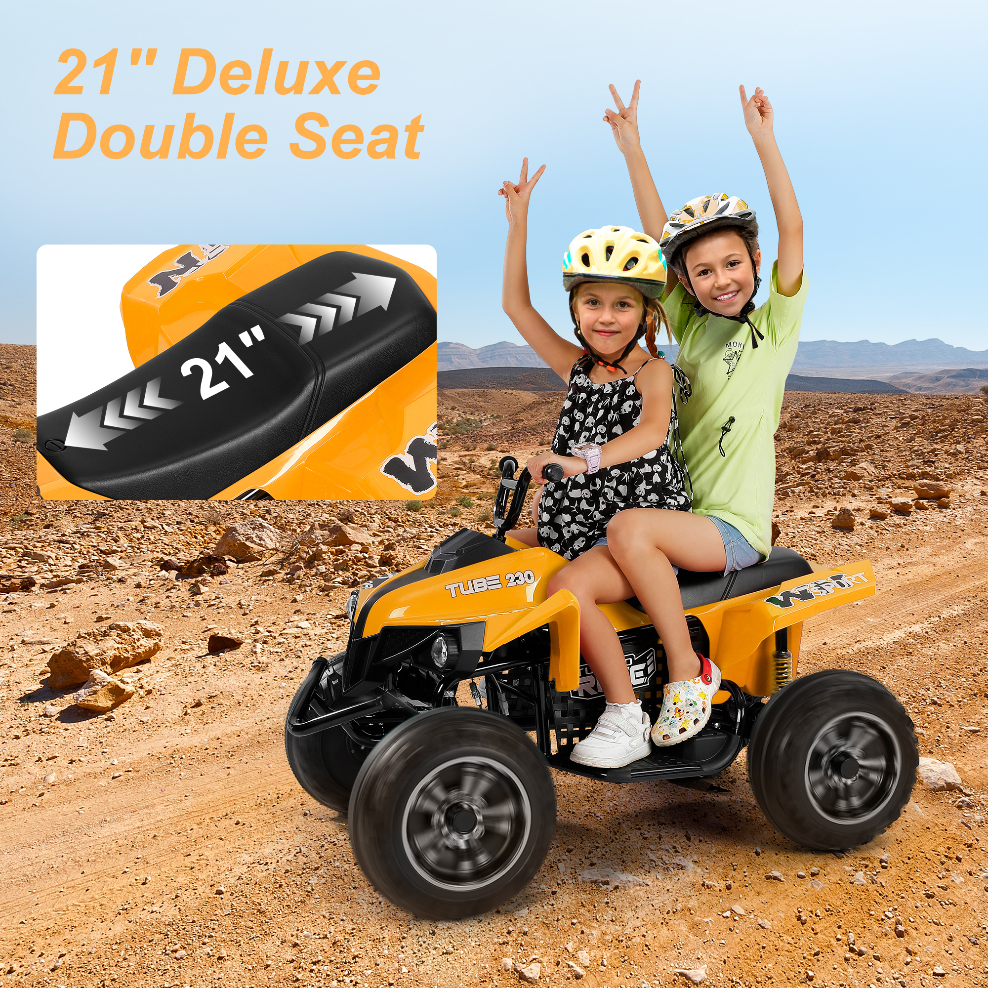 Neche 24V 2 Seater Ride on Toy, 4*200W Motors,9AH Battery Powered ,4-Wheeler Kids ATV with Bluetooth & LED lights, for Ages 3-8,Orange