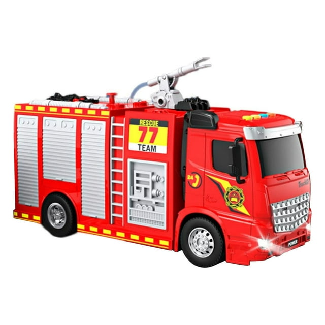 Visland Fire-Truck Toy with Sound Light Realistic Ladder Water Spray Inertia Drive-Forward Vehicle Toy Ornament ABS Plastic Simulation Inertia Fire-Truck Children Toy Birthday Gift