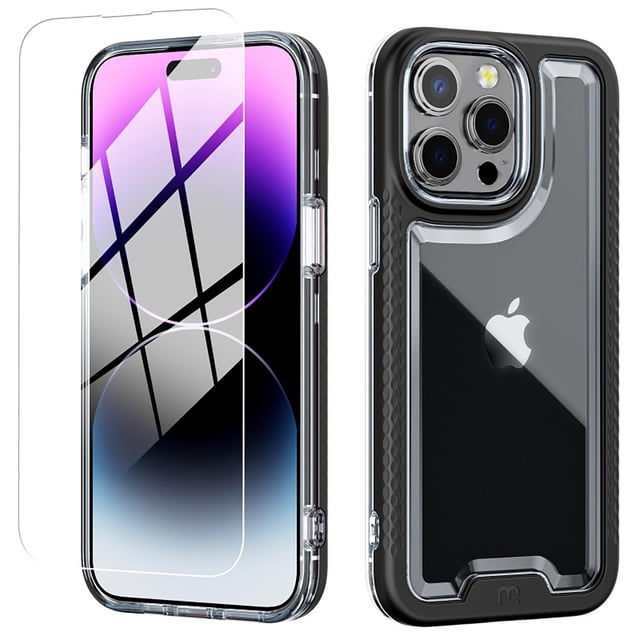Funda MYBAT Lux para iPhone 14 PRO MAX Negra con mica de Cristal