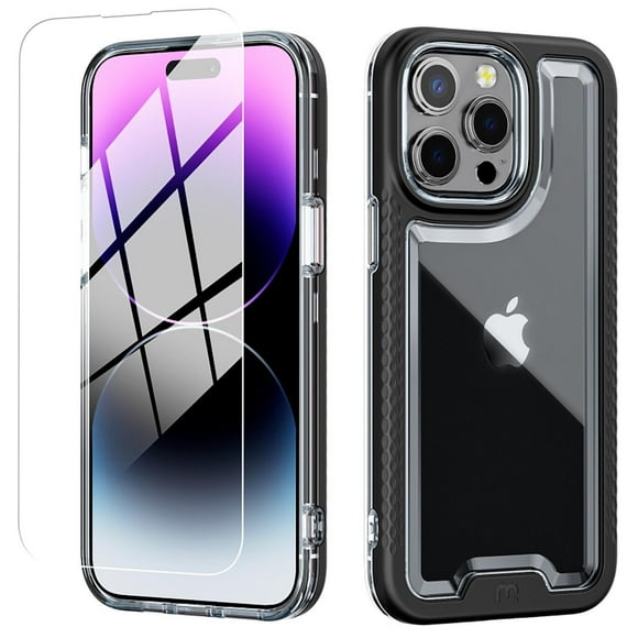 Funda MYBAT Lux para iPhone 14 PRO MAX Negra con mica de Cristal