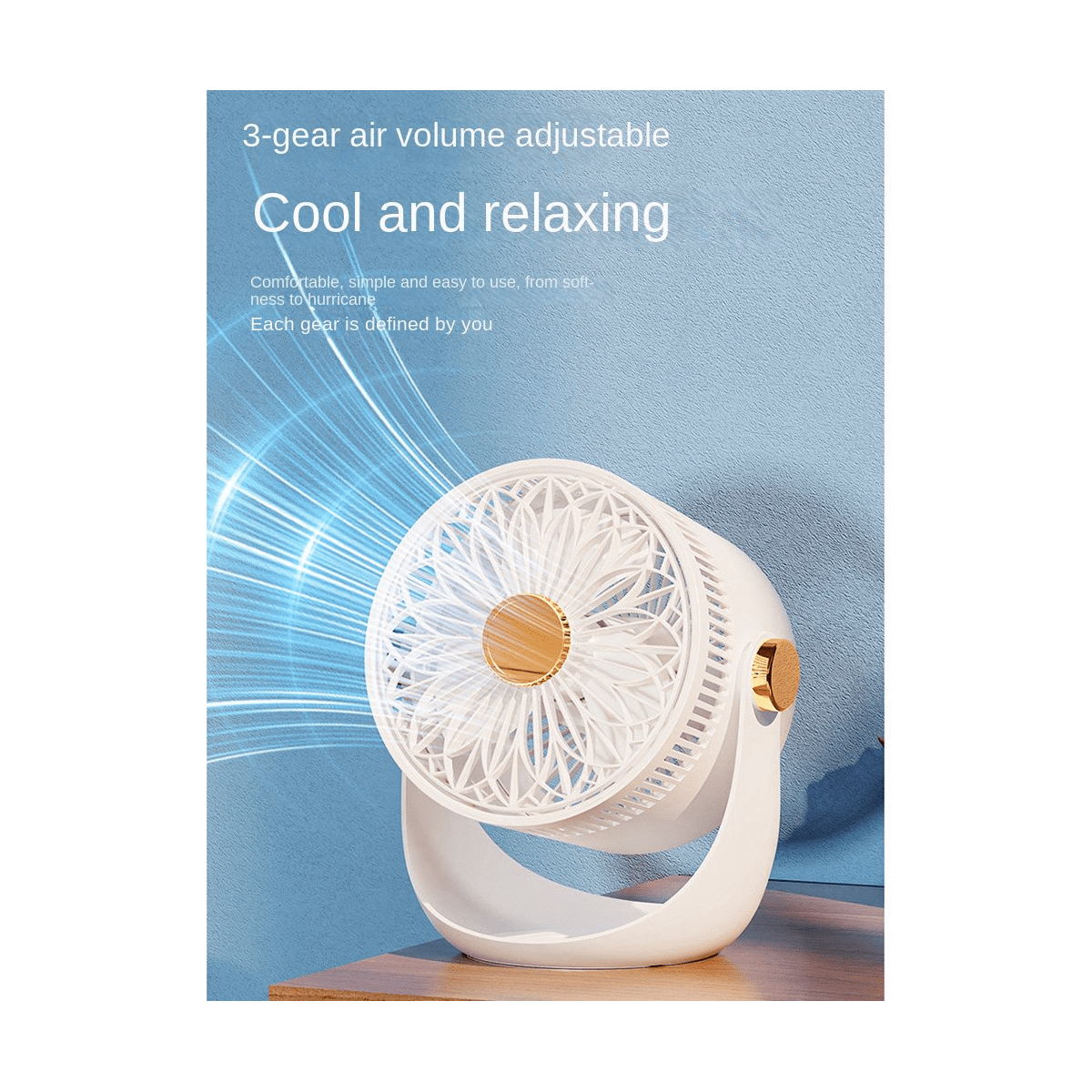 2400MAh Table Wall Air Circulation Electric Fan USB Rechargeable Wall Mountable Cooling Ventilator Fan, white