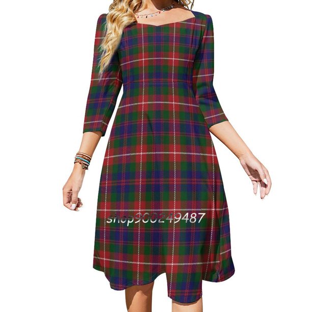 Vestido acampanado de tartán del clan Fraser de Lovat Vestido de cuello cuadrado Vestido elegante de moda femenina estampado Fraser Fraser de Lovat Lovat