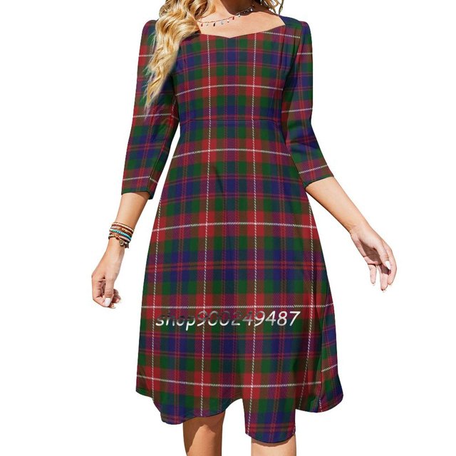 Fraser Of Lovat Clan Tartan Robe Évasée Col Carré Robe Élégante Mode Féminine Imprimée Robe Fraser Fraser Of Lovat Lovat