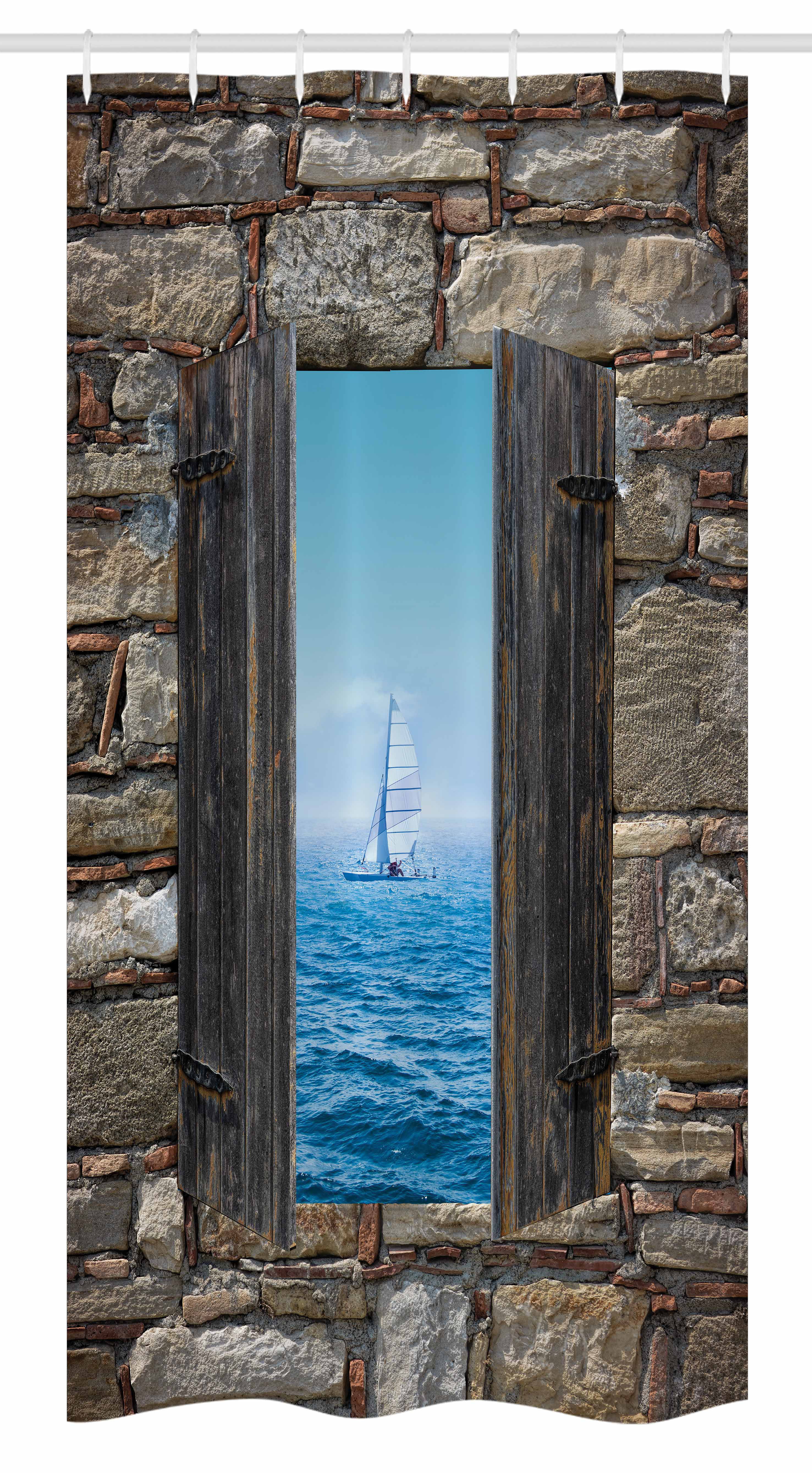 Nautical Shower Curtain Sailing Boat Idyllic Print for Bathroom 