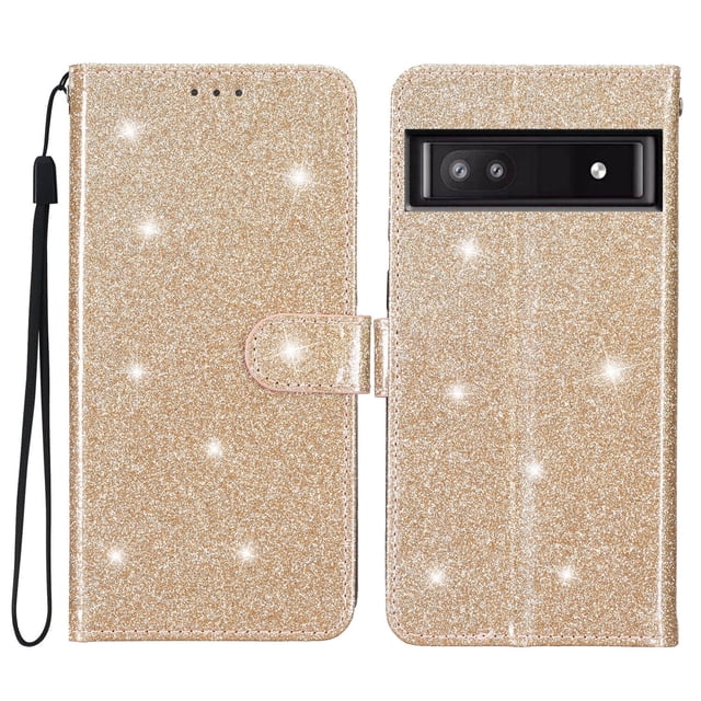 Compatible avec Google Pixel 7A Étui Portefeuille Pailleté avec Poche pour Carte