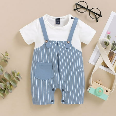 

Yubatuo Newbron Infant Baby Boys Stripe Gentleman Romper Jumpsuit Summer Clothes Blue 2