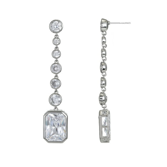 Believe by Brilliance Women's Fine Silver Plated Linear Drop Earrings with Genuine CZ Stones, Female, 1 Pair
