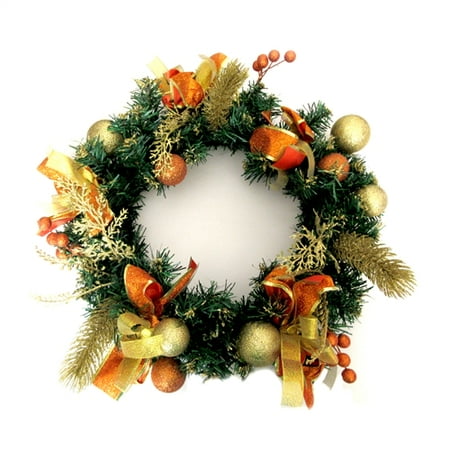 Gold Holiday Wreath - ALEKO Decorative Holiday Christmas Wreath - Gold and Orange Accented
