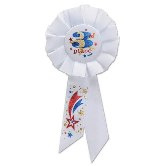 Beistle Pack of 6 White "3rd Place" School and Sports Award Rosette Ribbons 6.5"