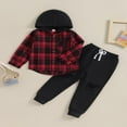 thumbnail image 2 of Boys Ripped Drawstring Pants Set with Long Sleeve Hooded Plaid Tops, 2 of 9