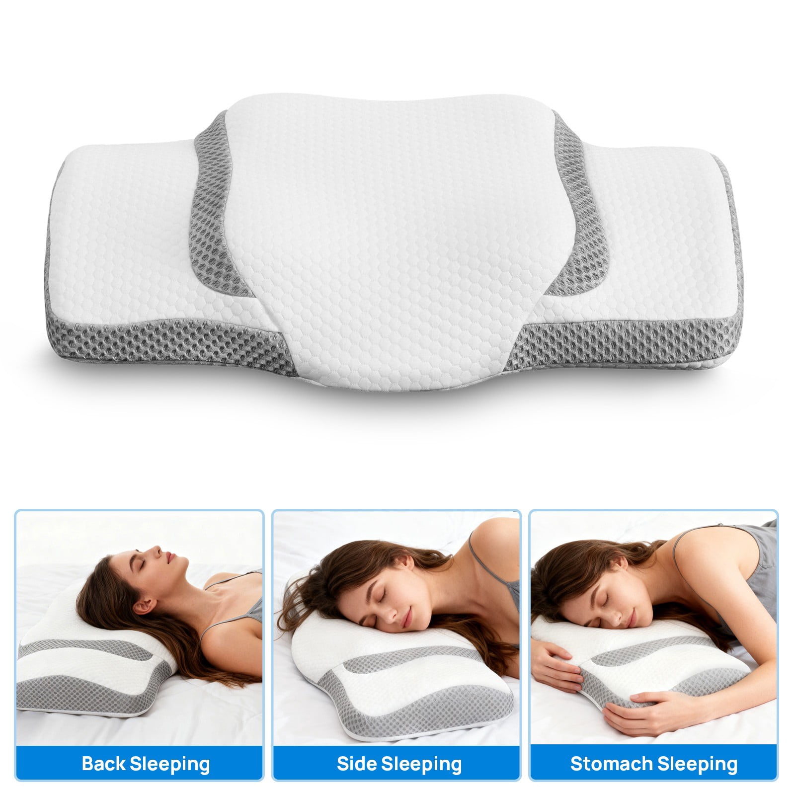 TOPCOMFY Memory Foam Cervical Pillow, Cooling Fabric, Butterfly Shaped Design for Neck Support, for Side, Back, and Stomach Sleepers