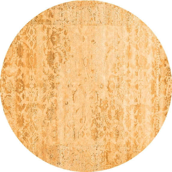Ahgly Company Indoor Round Abstract Orange Contemporary Area Rugs, 6' Round