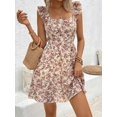 thumbnail image 2 of Apricot Floral Print Hollow Back Ruffle Trim A-Line Sundress With Bow Detail For Women, 2 of 6