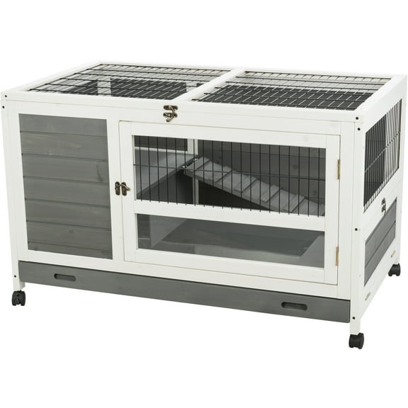 TRIXIE Mobile Indoor 1-Story Wooden Small Animal Cage with Wheels & Pull-Out Tray, Gray