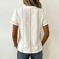 thumbnail image 4 of Women's Stripe Button V-Neck Fashion Casual T-Shirt Short Sleeve Regular Fit Spring Summer Daily Top Beige 3XL, 4 of 4
