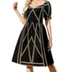 thumbnail image 1 of Vestido corto de manga Art negro y dorado, vestido de festival, vestidos de mujer para eventos especiales, 1 of 7