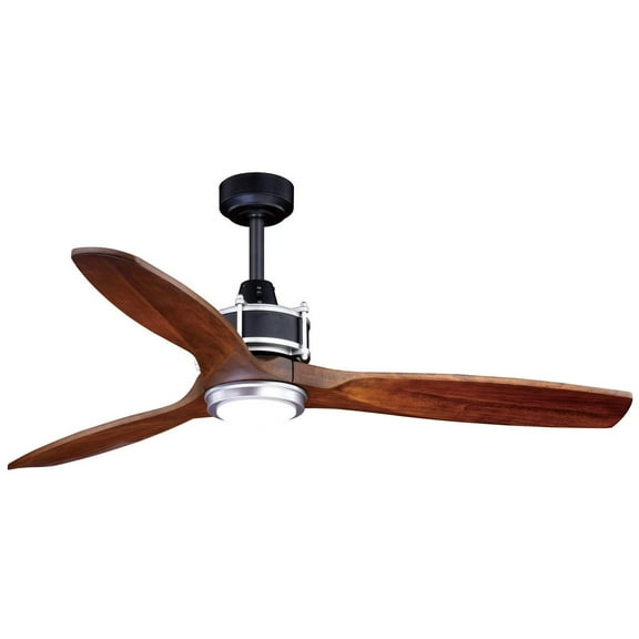 52 Inch Industrial Ceiling Fan with Light & Remote - Black Silver Wood Fan Indoor Outdoor