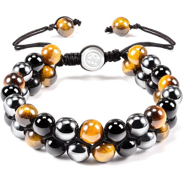Pulsera de cuentas de hematita negra y azul liwang de 8 mm para hombres y mujeres