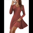 thumbnail image 3 of Vestido de Suéter de Larga, Vestido de Otoño, Cuello Redondo, Cintura Alta, Vestido Ajustado, Vestido Casual para Mujer Rojo Ladrillo S, 3 of 8