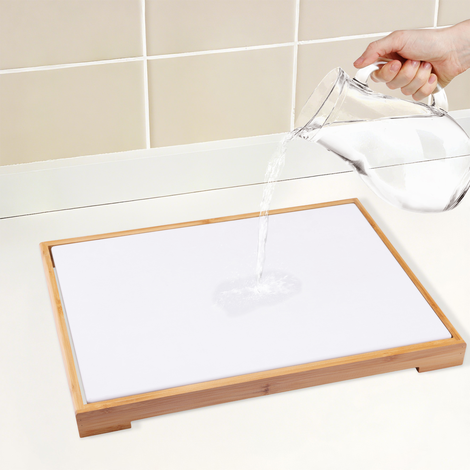 Unique Bargains Diatomaceous Stone Dish Drying Mat with Dish Drying Rack White