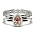 thumbnail image 1 of Beautiful Art Deco 2.25 Carat Pear Cut Affordable Morganite And Diamond Moissanite Engagement Ring, Classic Wedding Ring, Two Matching Band in 925 Sterling Silver With 18k White Gold Plating, 1 of 4