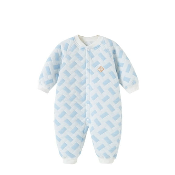 Zwiiyzr Infant Baby Boy Girl Clothes Winter Warm Jumpsuit Fall Three-Layer Quilted Cold-Proof Outdoor Clothing for 1-2 Years Old Long Sleeve Onesie Blue