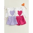 thumbnail image 3 of Gupgi 2pcs Kids Baby Girl Valentine Outfits 0-4 Years Toddler Long Sleeve Heart Print Rib Tops Ruffle Shorts, 3 of 9