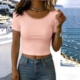 thumbnail image 4 of Naotn Ribbed Crop Tops for Women Summer Casual Solid Color Scalloped Lace Crewneck Short Sleeve Blouses Trendy Holiday Shirts, 4 of 7