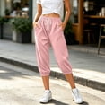 thumbnail image 4 of cocolona Womens Casual Waffle Capri Pants Solid Color Elastic Waist Drawstring Workout Jogger Cropped Pants with Pockets, 4 of 5
