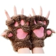 thumbnail image 4 of Guantes de garra de gato Guantes de invierno con dibujos de gatos para niñas Guantes de medio dedo con forma de pata de oso esponjosos y gruesos, 4 of 4