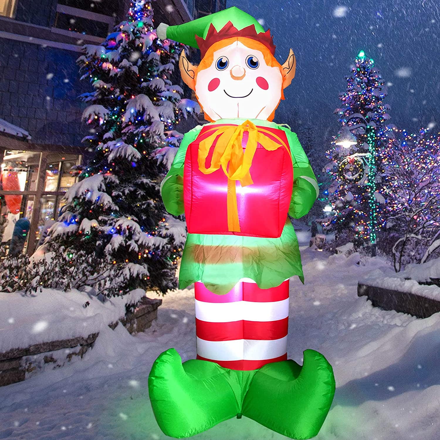 8 Feet Christmas Inflatables Santa Elf Christmas Outdoor Decorations LED Lights Christmas