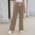thumbnail image 4 of sdhkgrrt Women's Wide Leg Drawstring Pants with Pockets Casual Flowy Lounge Long Pants Work Travel Vacation Fall Outfits Winter Sweatpants, Khaki XL, 4 of 8