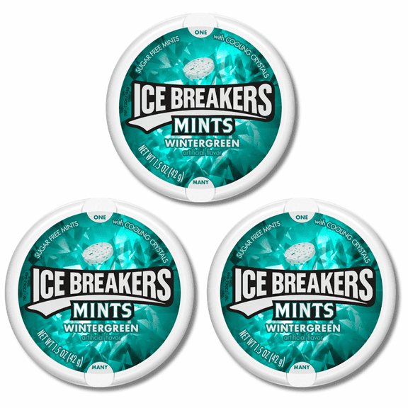Ice Breakers Mints Wintergreen 1.5 oz (3 pack) - Sugar Free Breath Mints with Cooling Crystals for Fresh, Long-Lasting Flavor